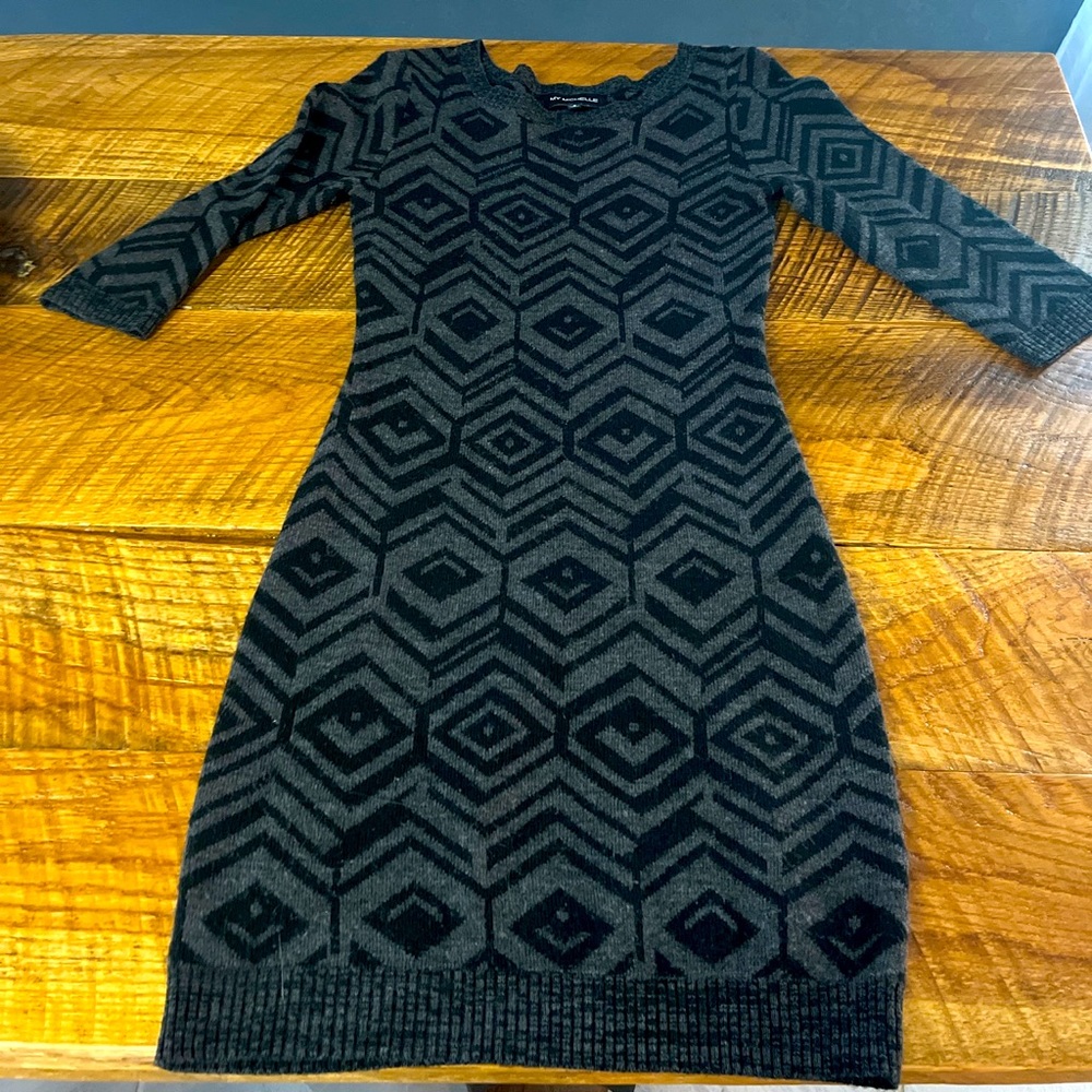 small black and grey patterned sweater dress